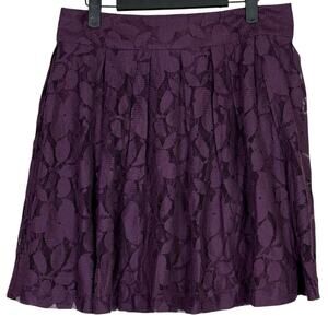 Ann Taylor Loft Floral Lace Pleated Skater Flare Lined Mini Skirt 6 Purple #3445